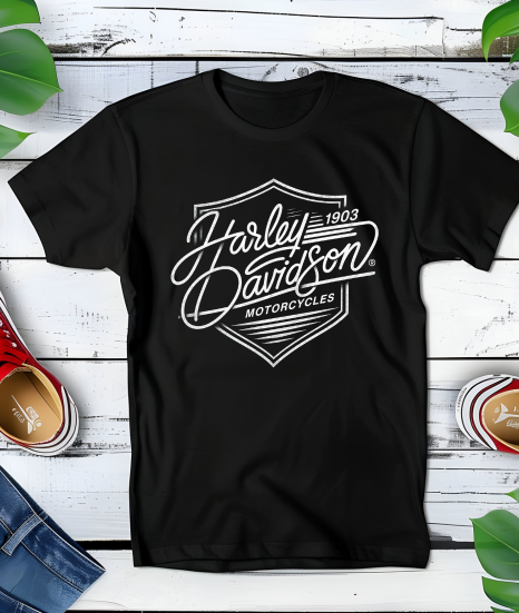 Zwart halftone Harley Davidson T-shirt HD049 - Myra Works