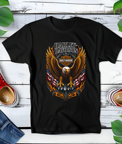 Zwart halftone Harley Davidson T-shirt HD051 - Myra Works
