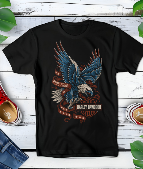 Zwart halftone Harley Davidson T-shirt HD053 - Myra Works