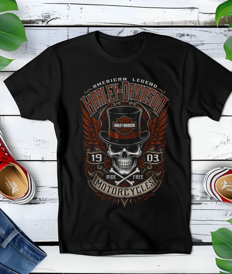 Zwart halftone Harley Davidson T-shirt HD056 - Myra Works