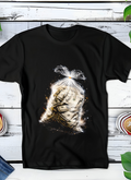 T-shirt noir à motif demi-teintes, vieux sac d'argent avec de l'argent OM001