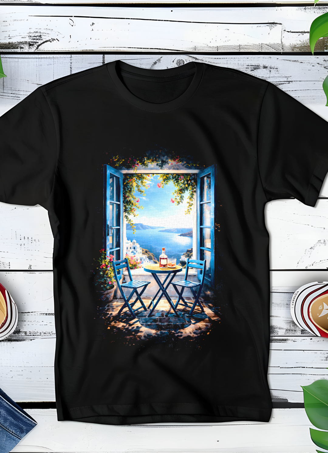 T-shirt noir à effet demi-teinte Old Money Sea View OM005