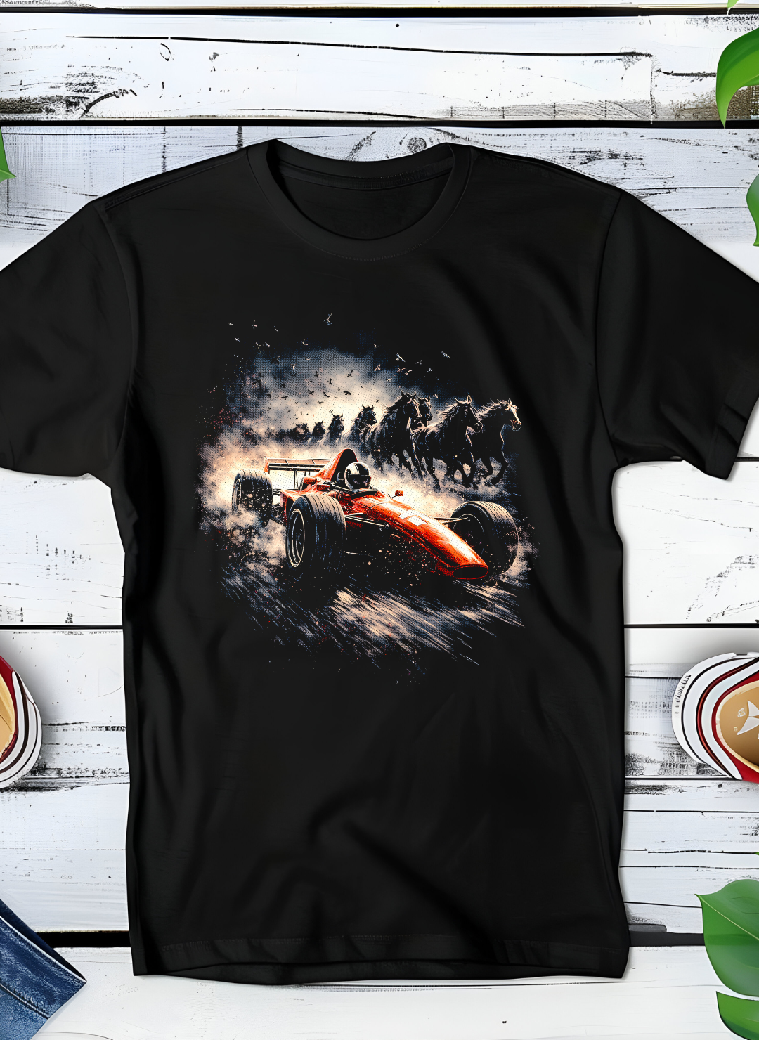 T-shirt noir à motif Old Money Race Car OM009