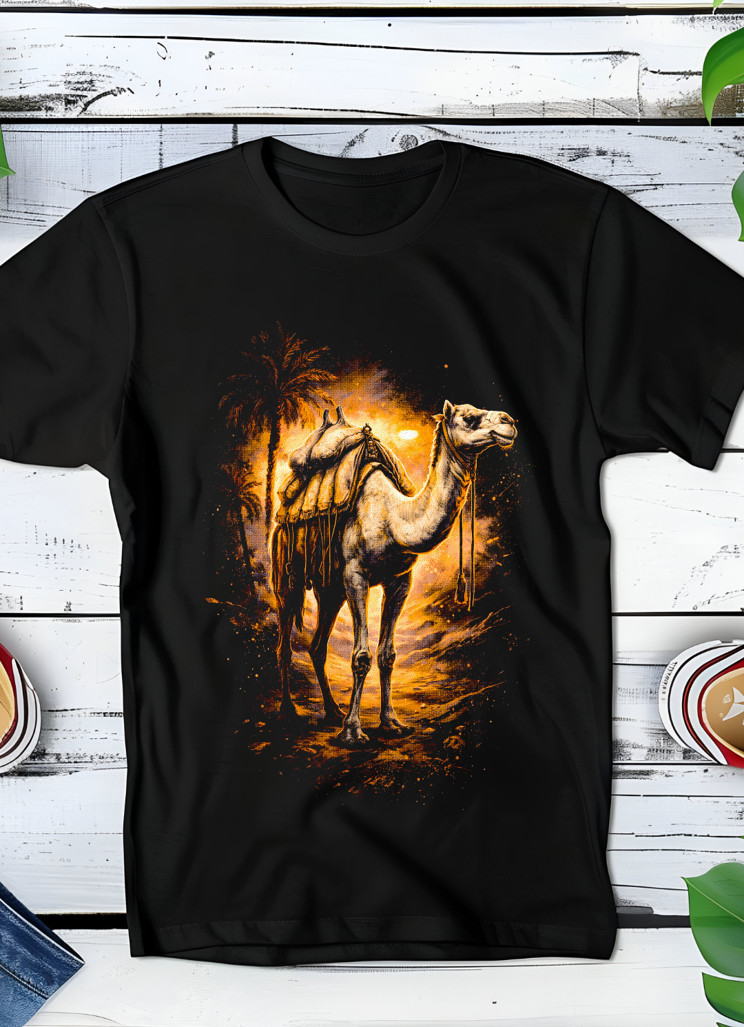 T-shirt noir à motif Old Money Camel OM016