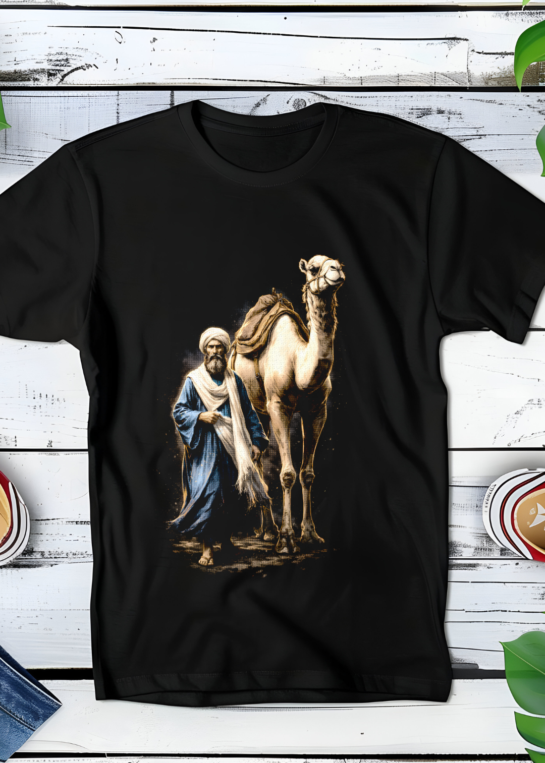 T-shirt noir à motif Old Money Camel OM017