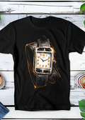 T-shirt noir en demi-teintes de style Old Money,  Horloge Hermes OM020