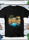 T-shirt noir à effet demi-teinte, style  Old Money, villa espagnole OM023