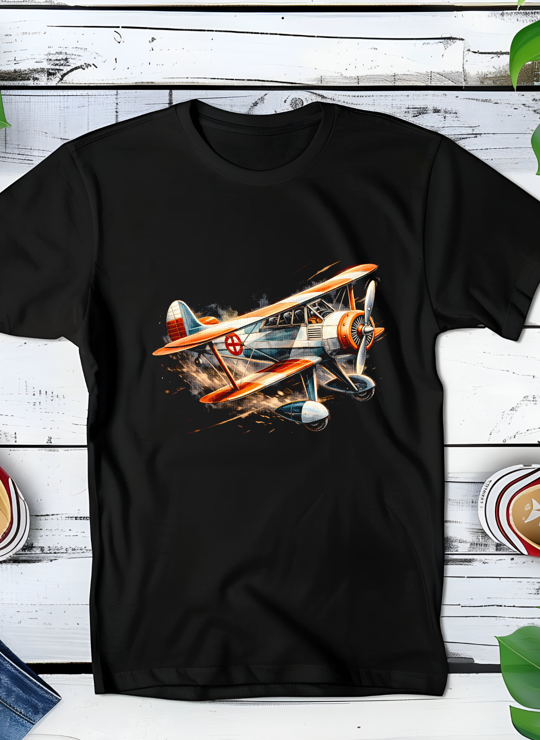 T-shirt noir à motif demi-teinte Old Money Biplane OM025