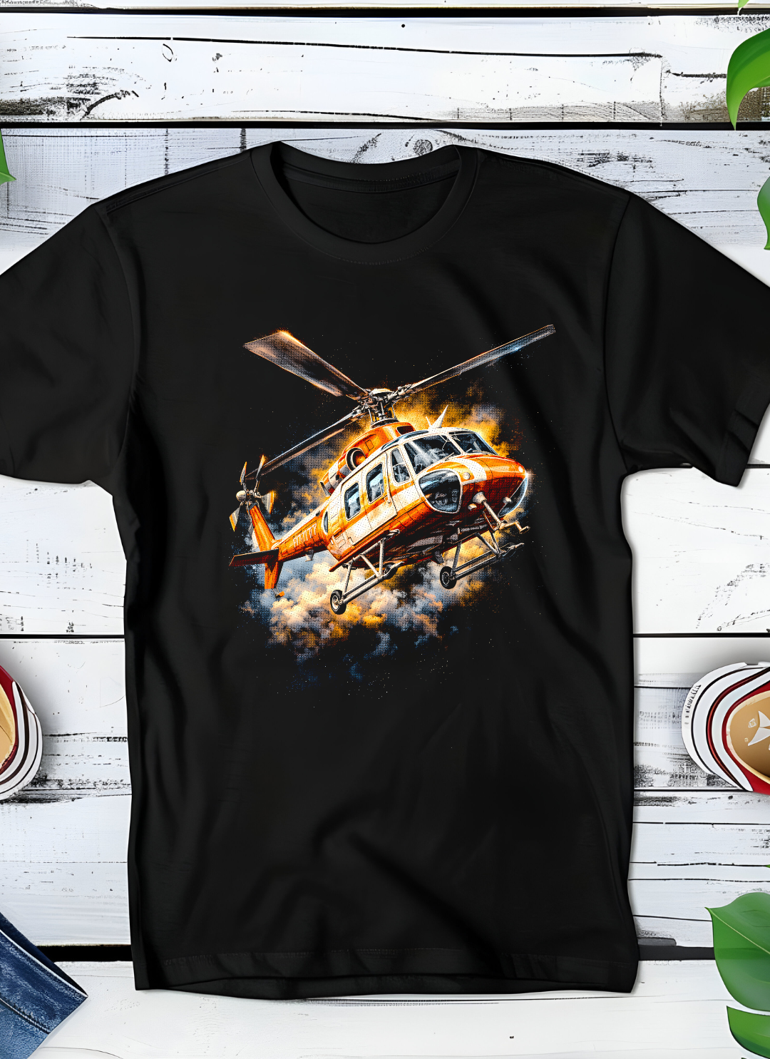 Zwarte t-shirt halftone  Old Money Helicopter OM026