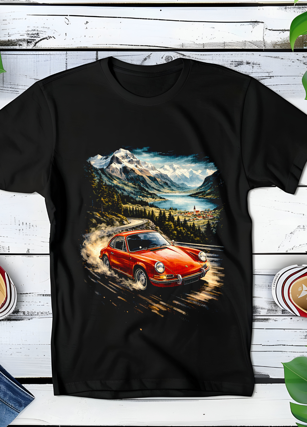 T-shirt noir à motif demi-teinte Old Money Sports Car OM034