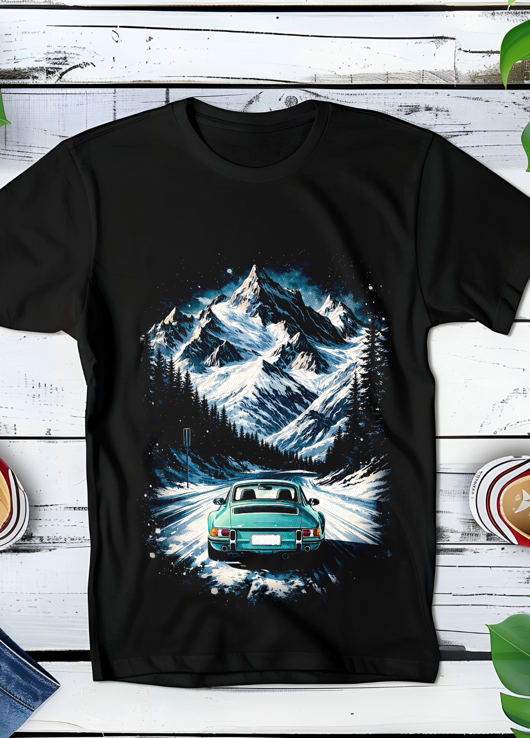 T-shirt noir à motif demi-teinte Old Money Sports Car OM035