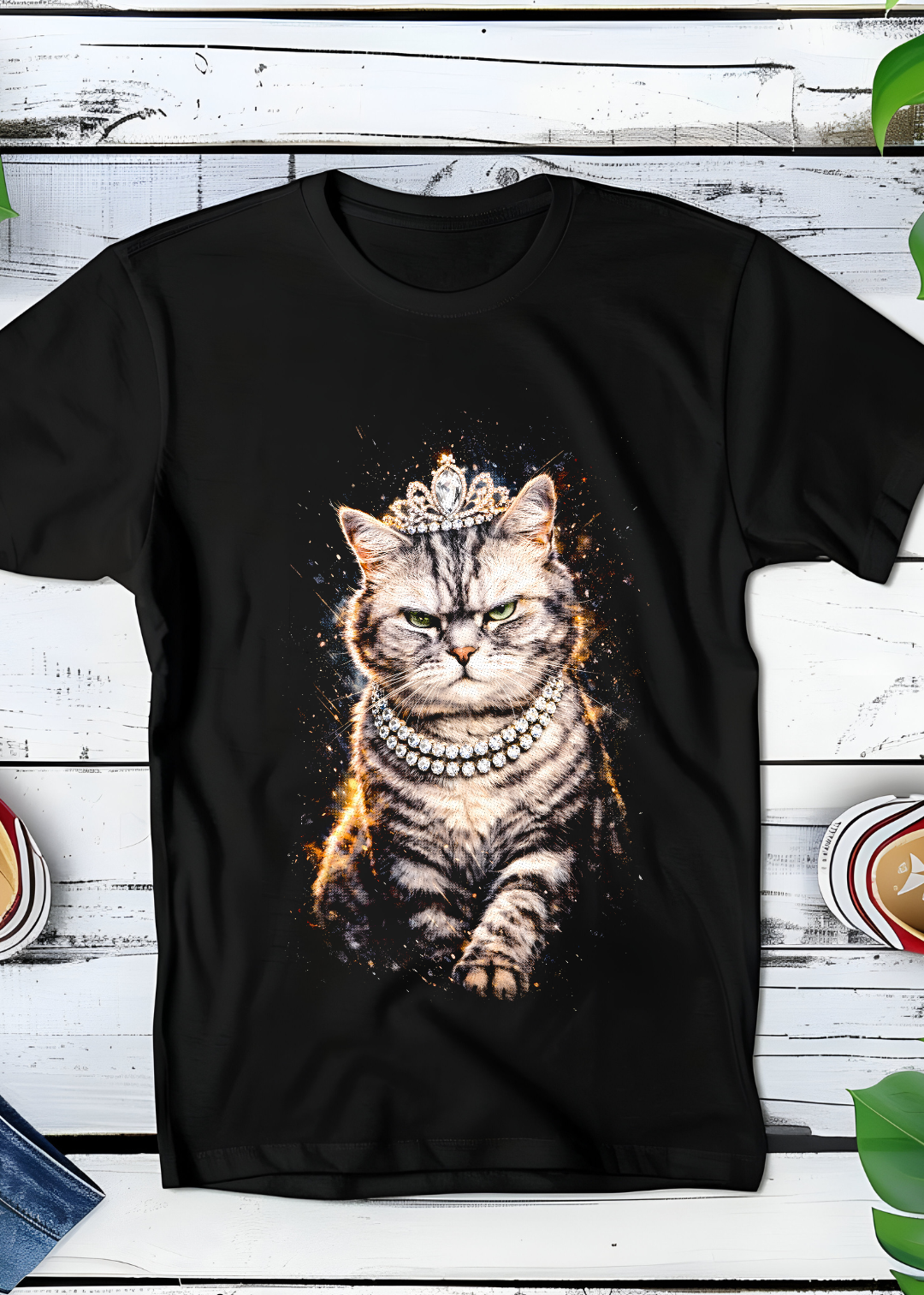 T-shirt noir à motif demi-teinte Old Money Chat de luxe OM037