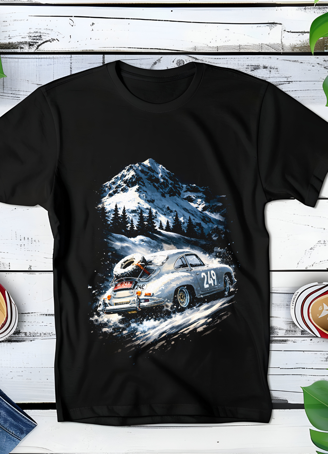 T-shirt noir à motif Old Money Beetle en demi-teintes dans une station de ski 039