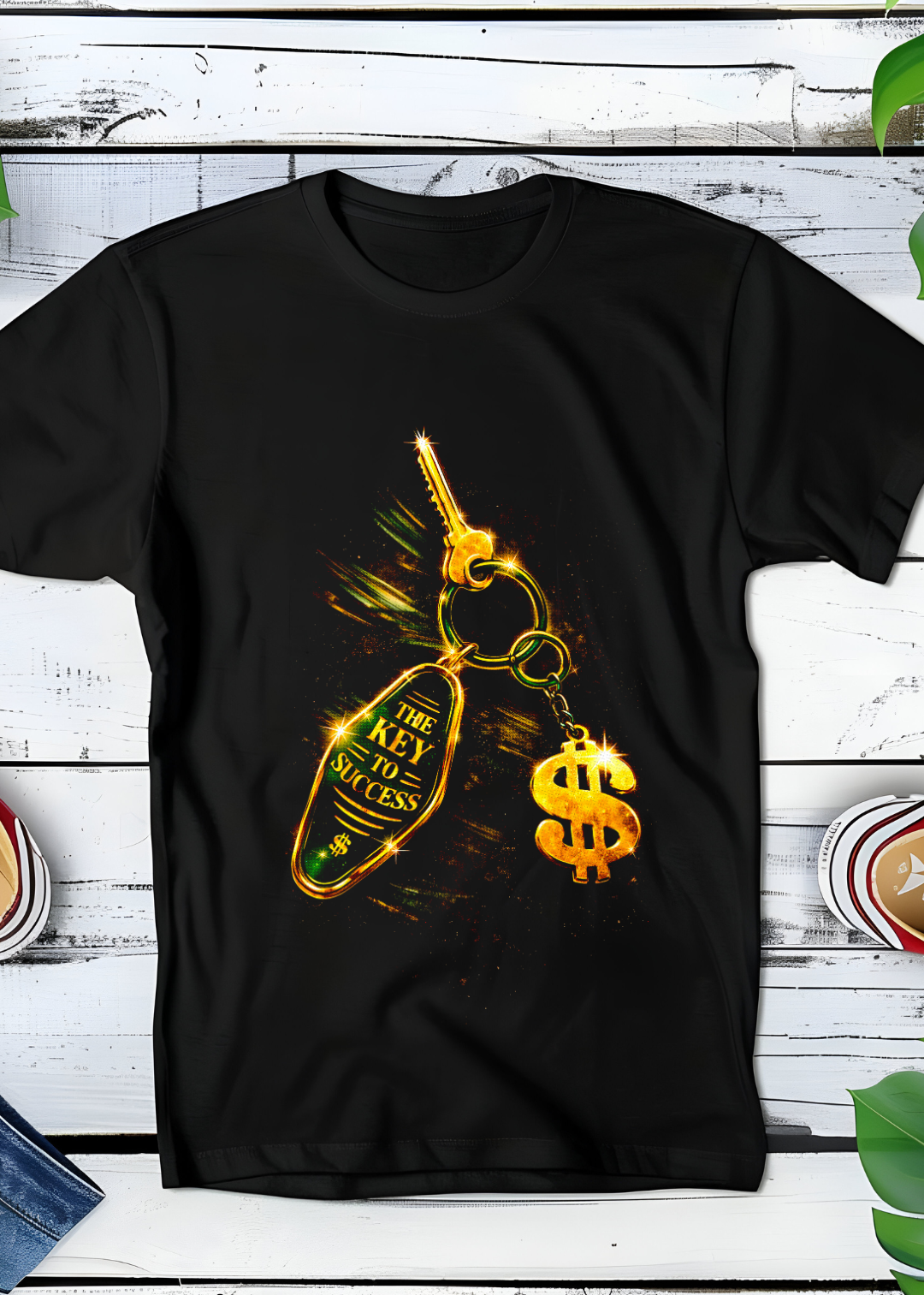 T-shirt noir en demi-teintes Old Money The Key to Success OM040