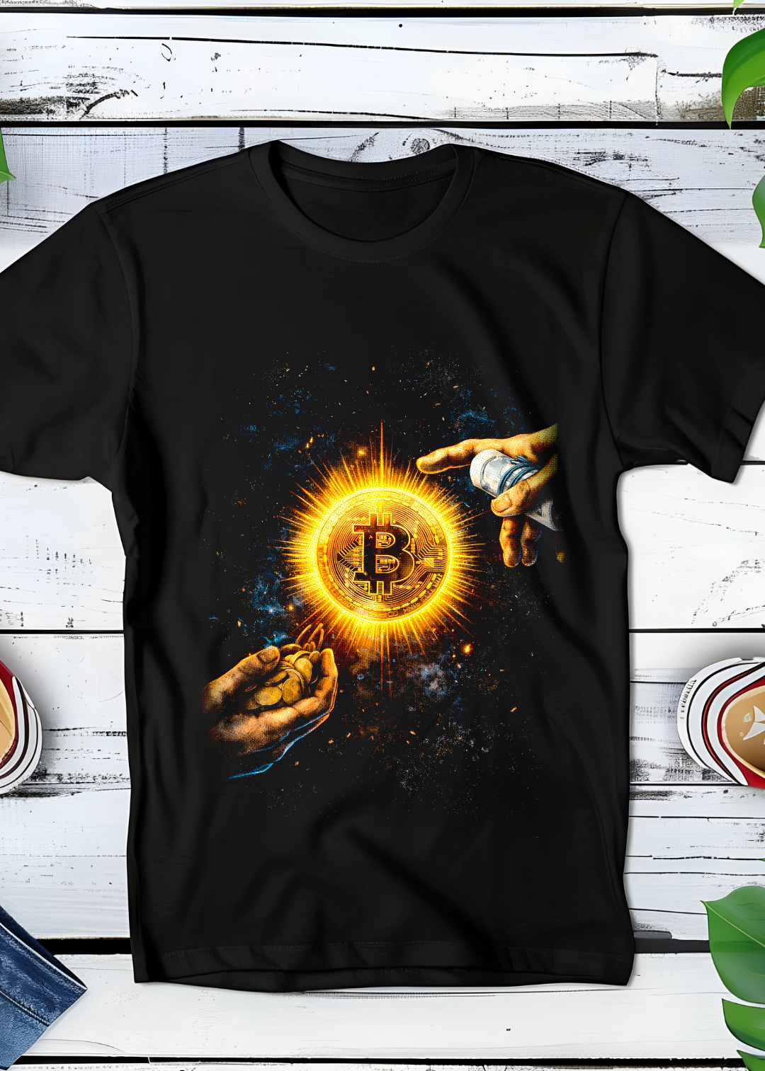 Black t-shirt halftone Old Money Bitcoin OM49