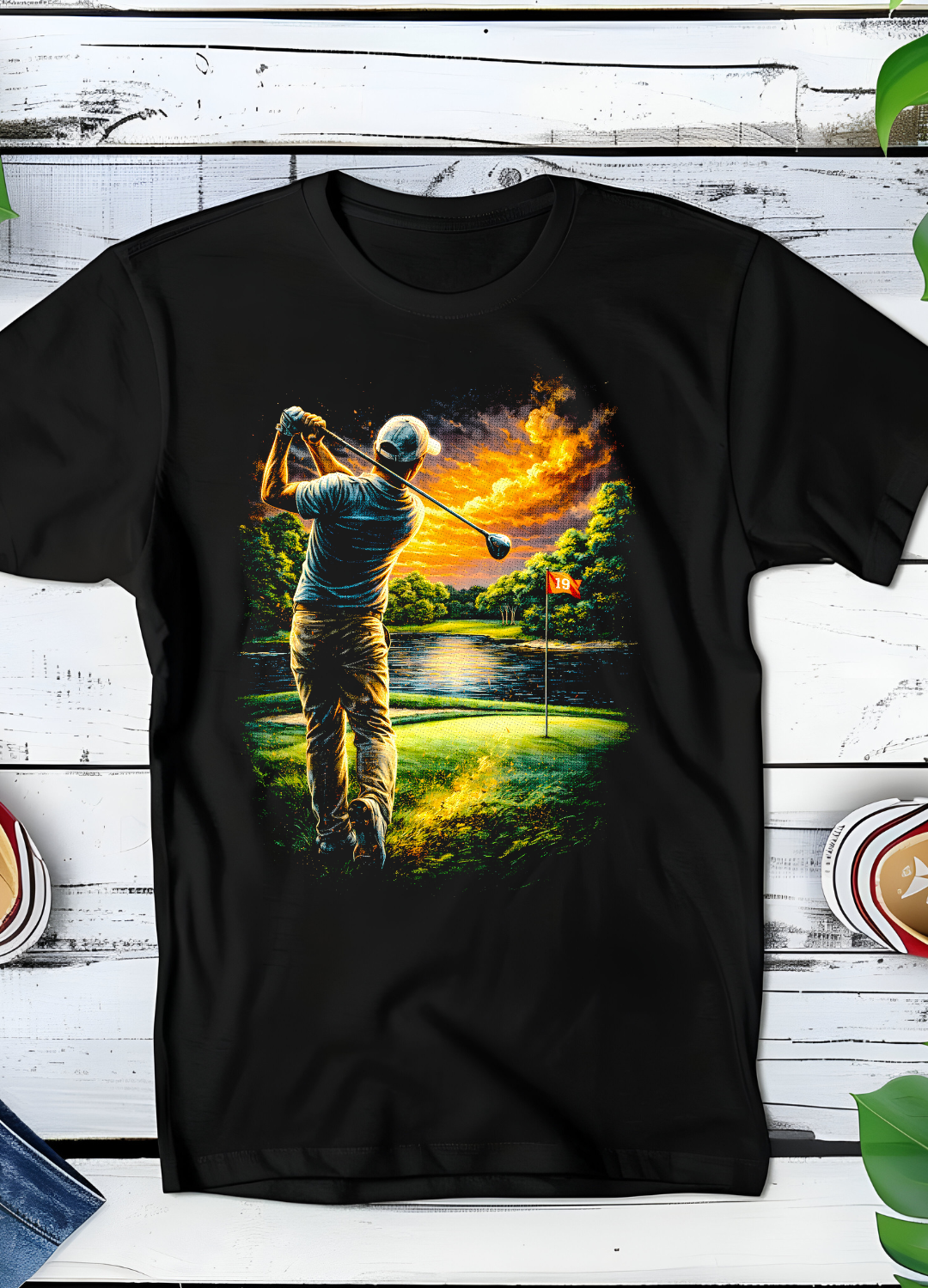 Black t-shirt halftone Old Money Golfer OM053