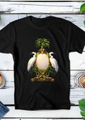 T-shirt noir à motif demi-teinte « Miroir à hérons » (OM055)