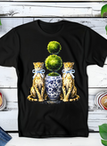 T-shirt noir en demi-teintes à motif Old Money  Léopard avec nœud papillon OM056