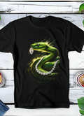 T-shirt noir à motif demi-teintes Old Money Serpent avec diamants OM057