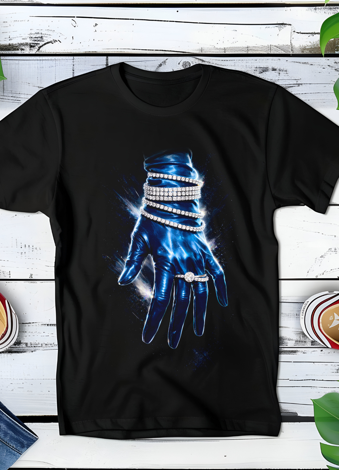 Black t-shirt halftone Old Money Glove with diamonds OM059