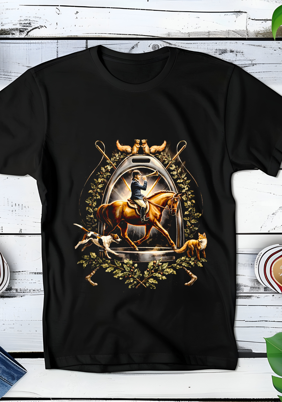Black t-shirt halftone Old Money Horse with rider OM061
