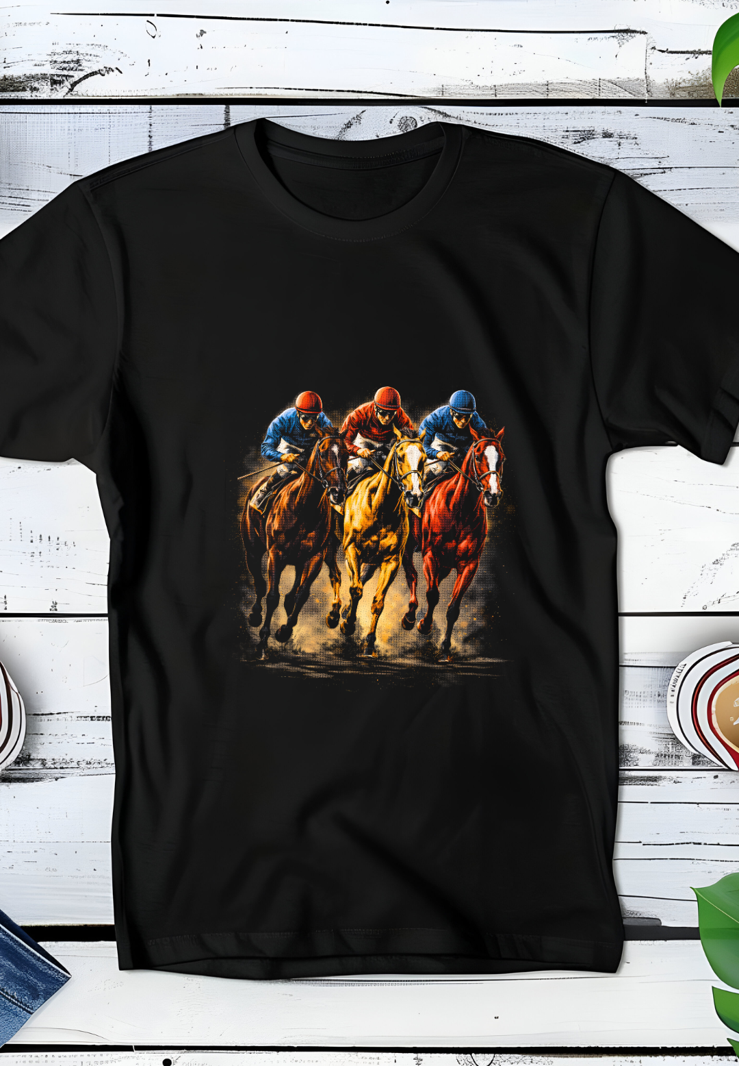 Black t-shirt halftone Old Money Horse Racing OM064