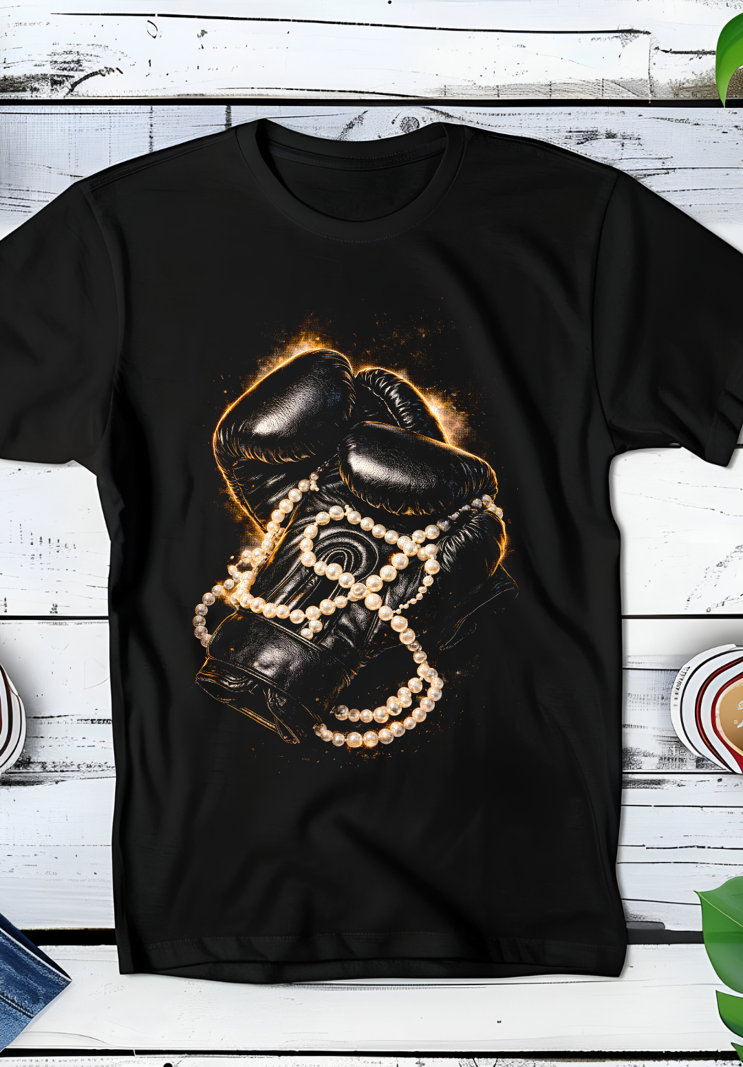 Black halftone t-shirt Old Money Boxing gloves with chain OM066