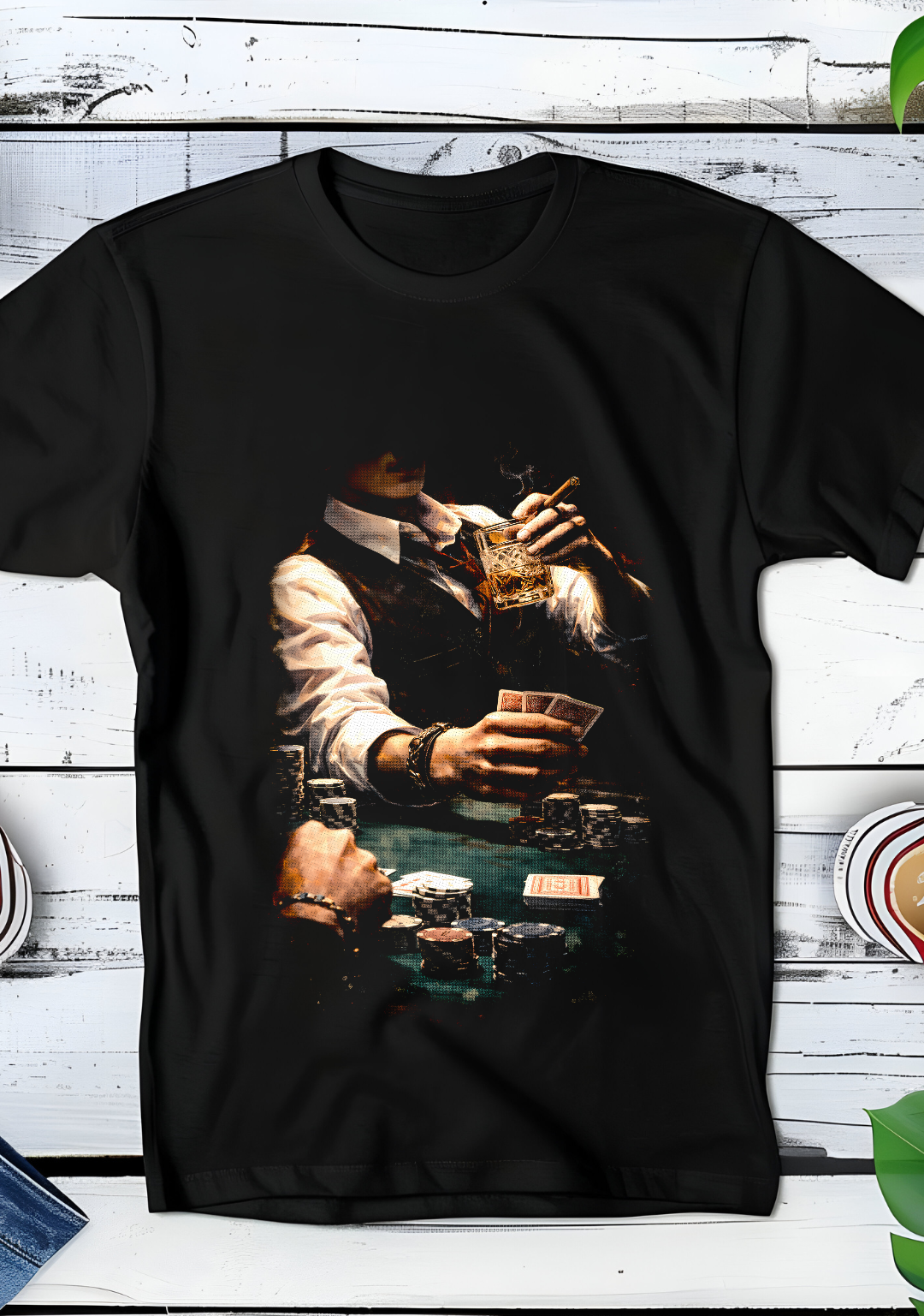 Black t-shirt halftone Old Money Gambling OM068
