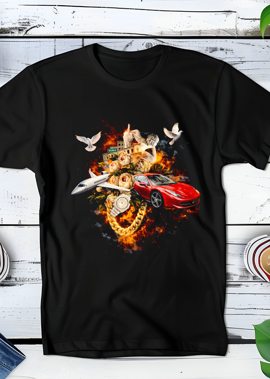 Zwarte t-shirt halftone  Old Money Luxury Items - Rome OM073