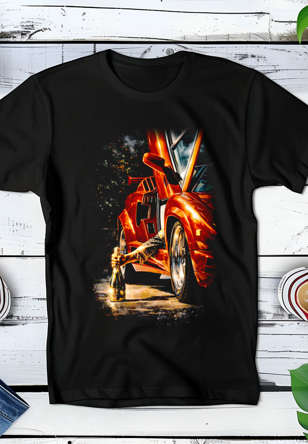 Zwarte t-shirt halftone  Old Money Sportcar met champagne OM080