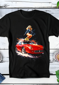 Zwarte t-shirt halftone  Old Money Skiën op een Sportcar OM084