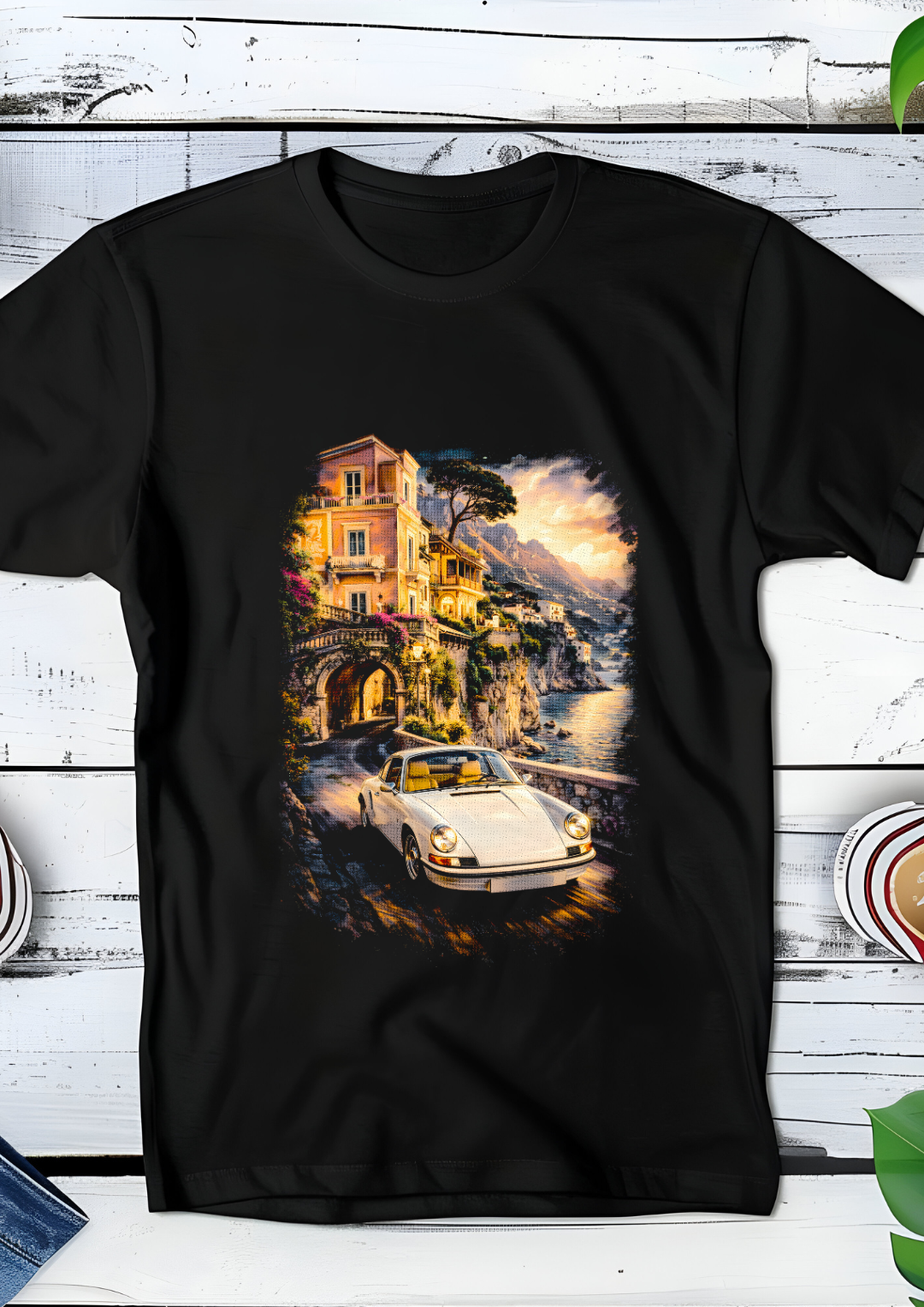 Zwarte t-shirt halftone  Old Money Luxe auto OM085