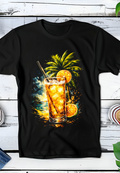 Zwarte t-shirt halftone  Old Money Coctailglas met Palmboom OM123