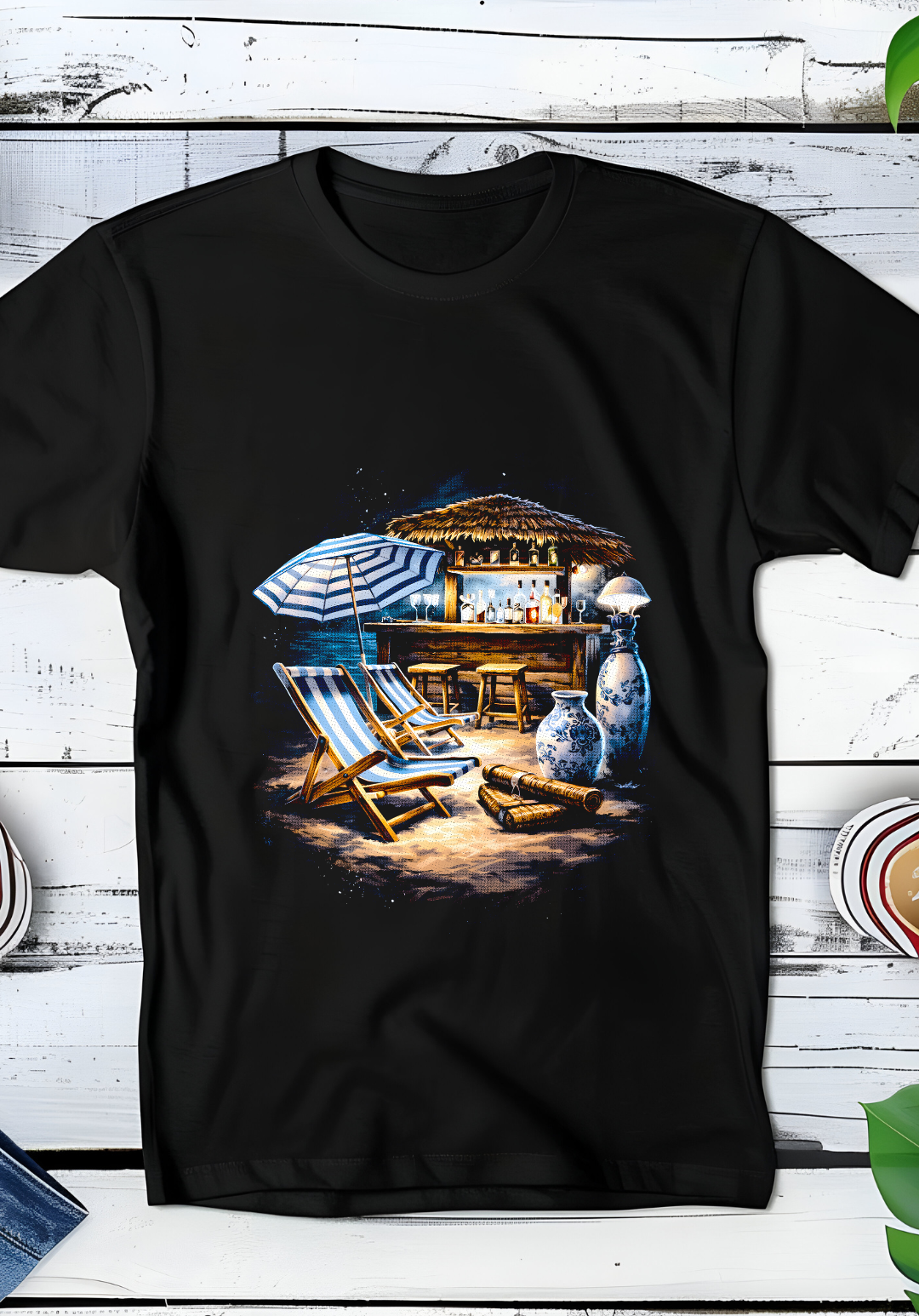 Zwarte t-shirt halftone  Old Money Coctailglas met Beachbar OM129