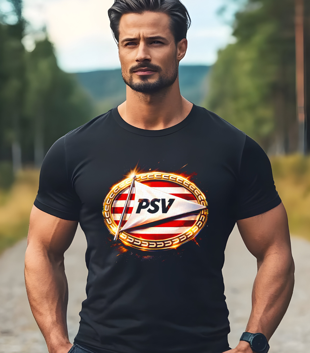 Zwarte t-shirt halftone  PSV