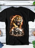 T-shirt noir à motif de crânes de tigre en demi-teintes AS003