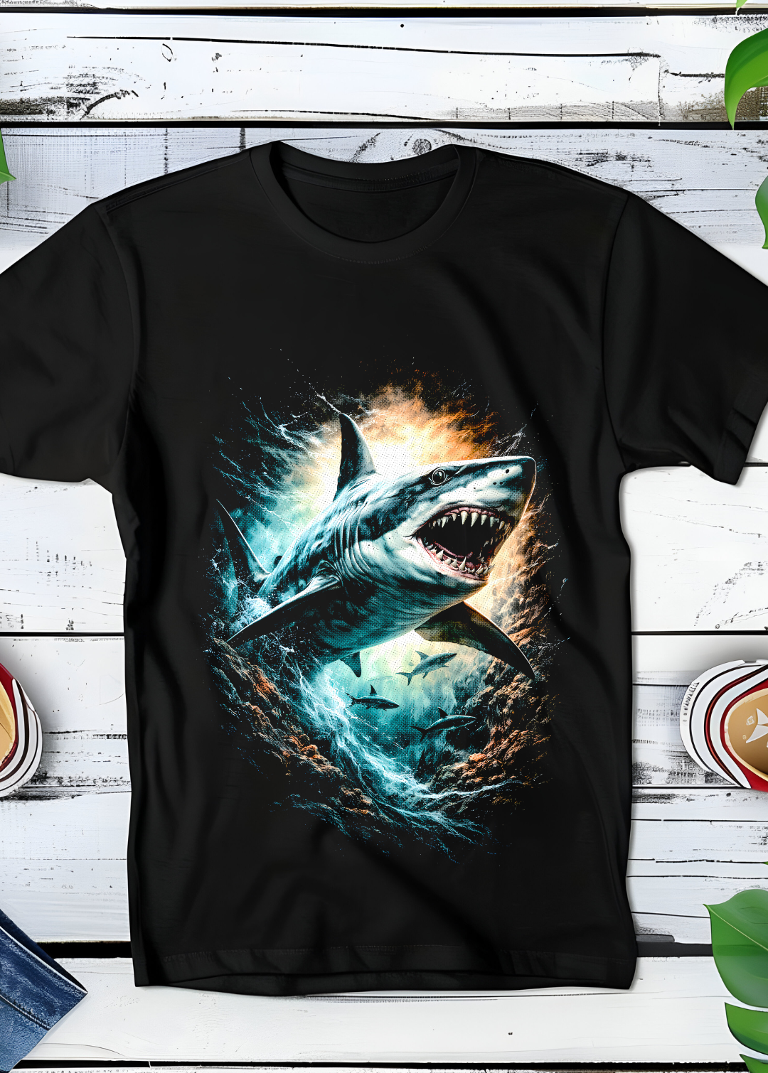 Zwarte t-shirt halftone Haai AS013