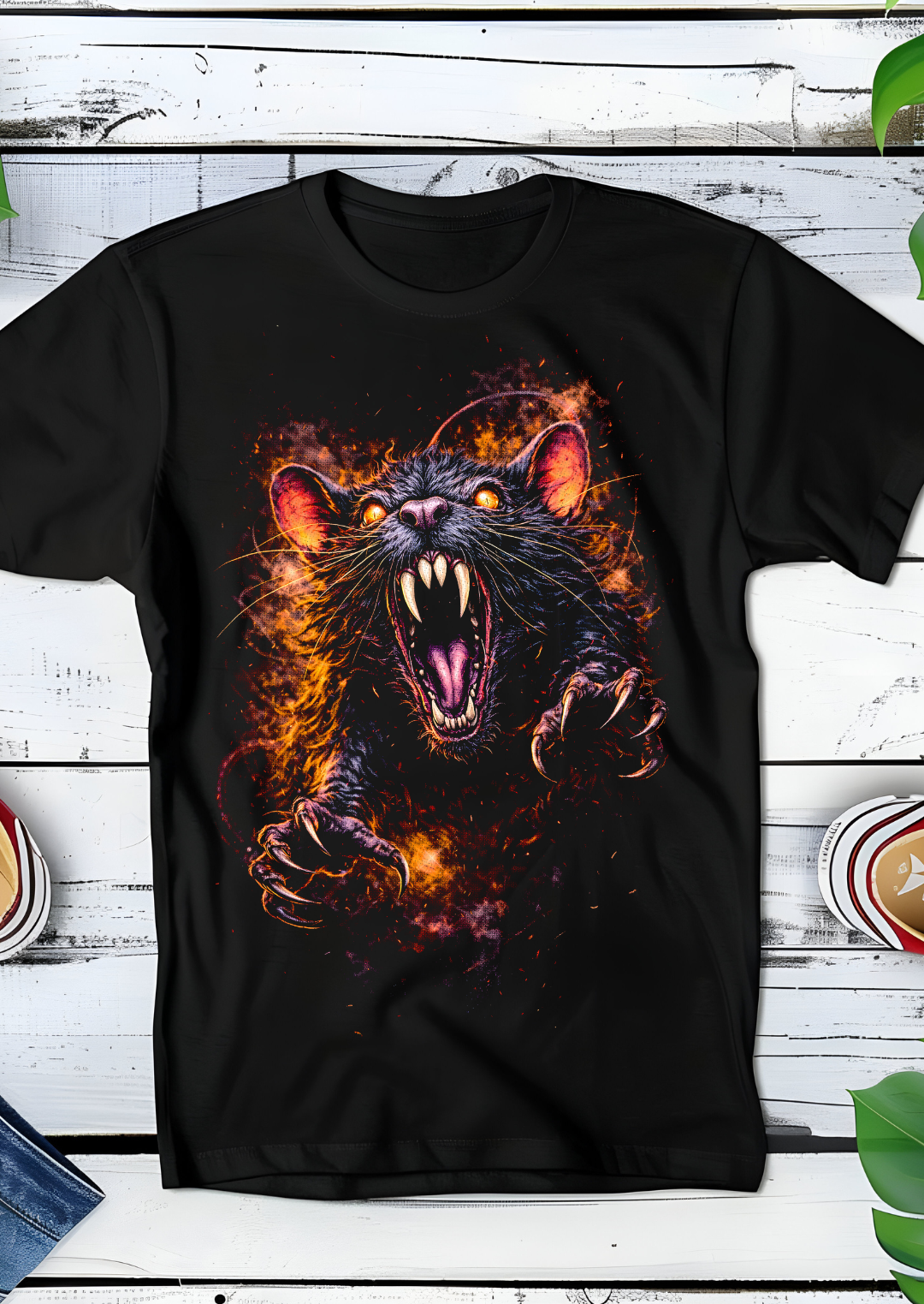 T-shirt noir à motif demi-teintes Rat agressif AS019