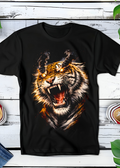 T-shirt noir à motif demi-teinte Tigre de Sibérie rugissant AS020
