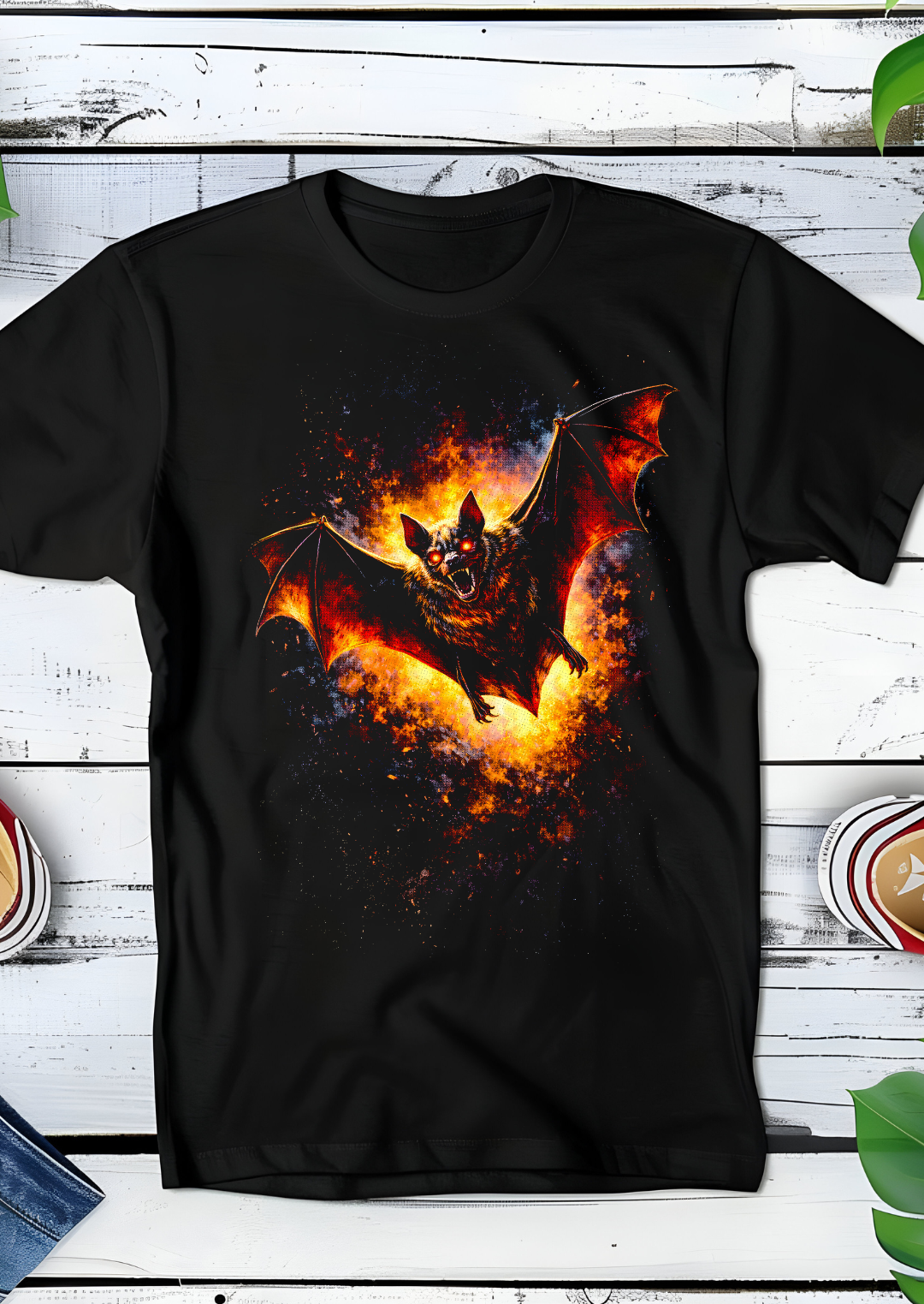 T-shirt noir à motif chauve-souris volante AS022