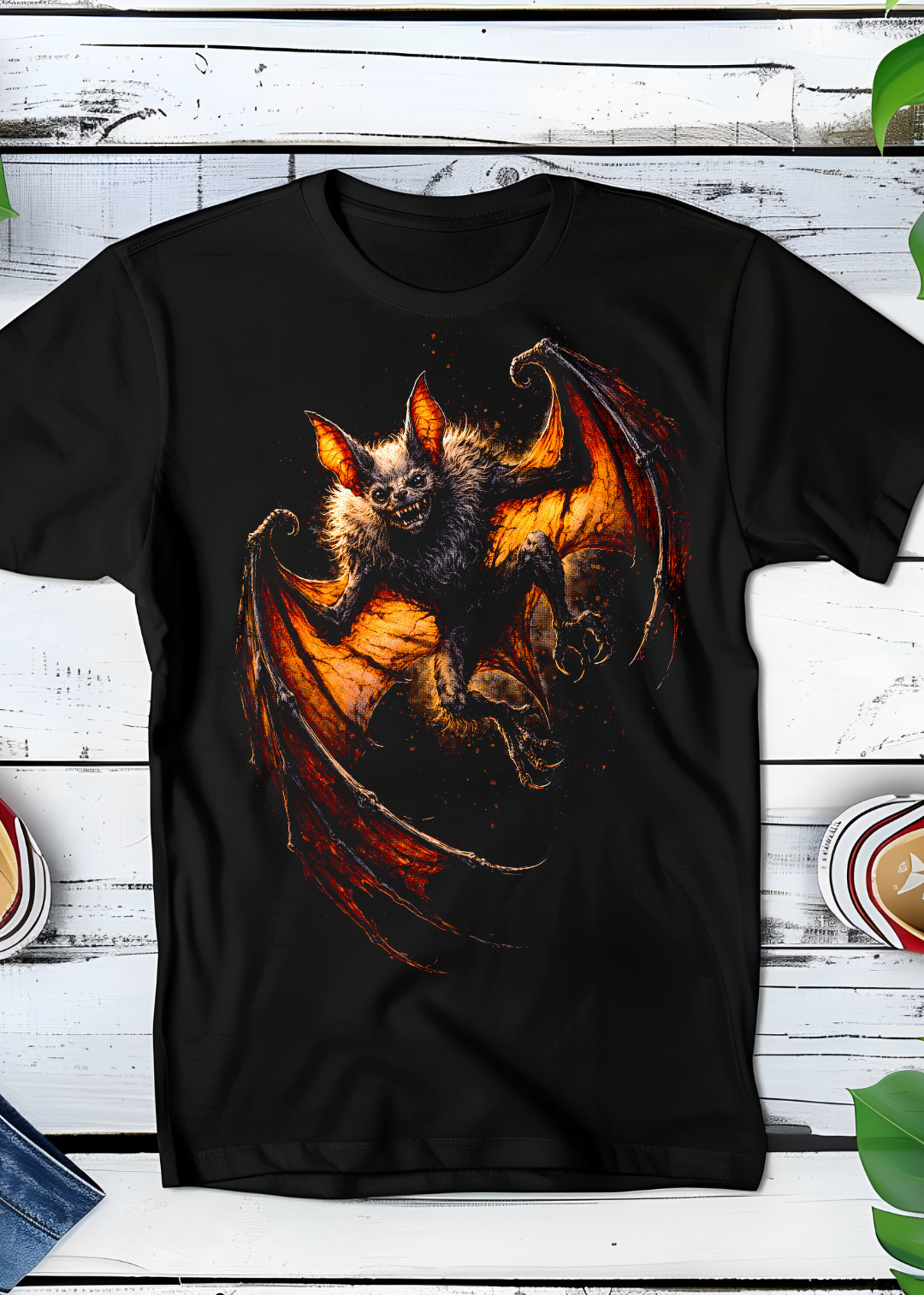 T-shirt noir à motif chauve-souris agressive AS024