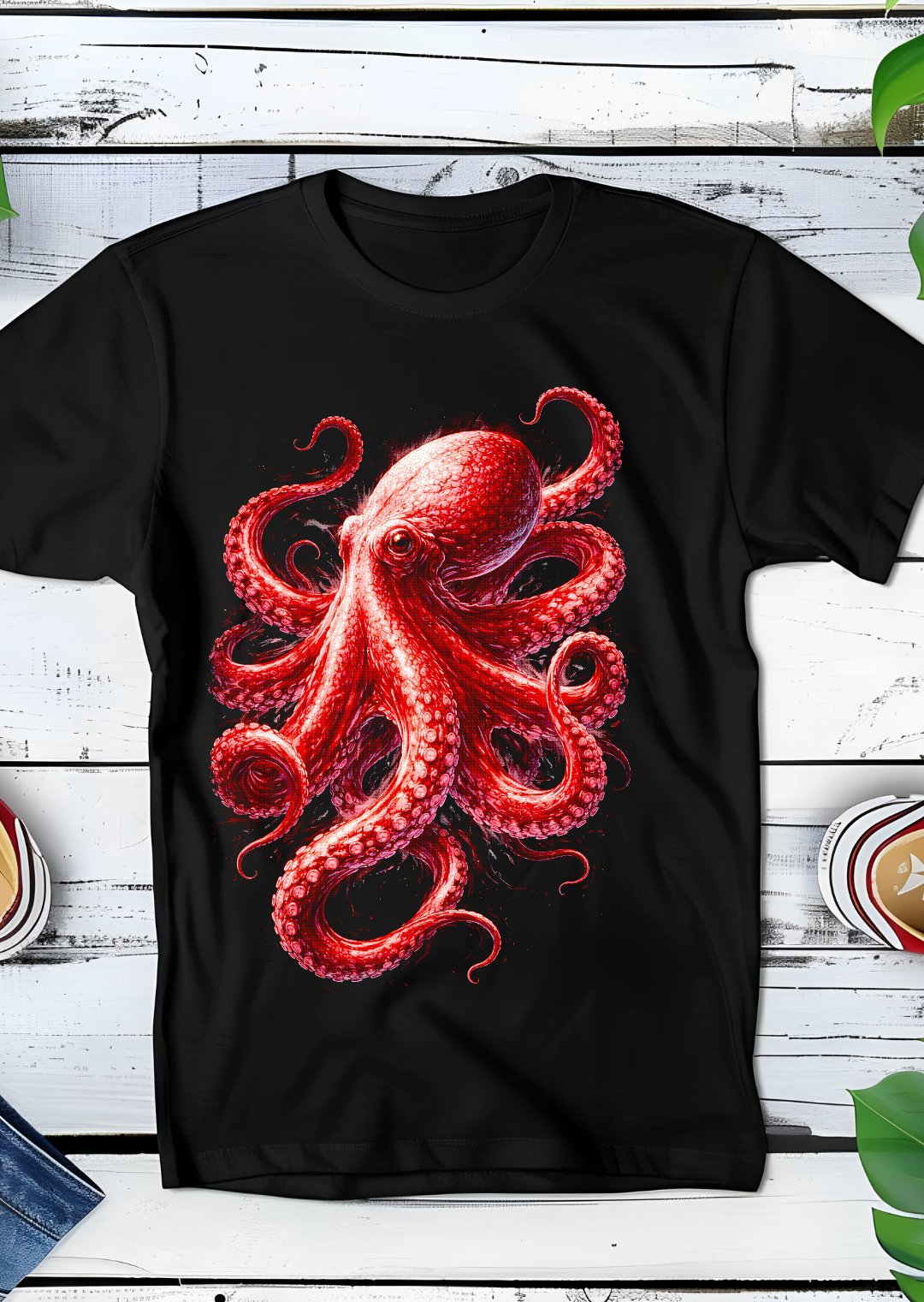 T-shirt noir à motif Poulpe AS026