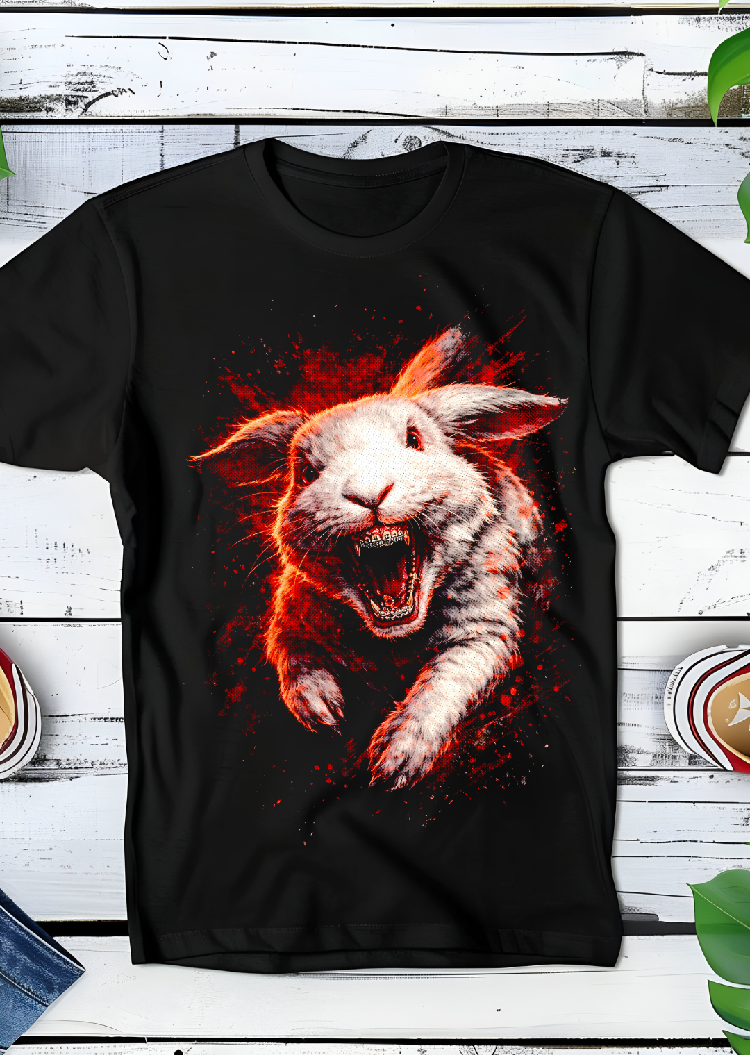 T-shirt noir à motif demi-teintes Lapin agressif AS030