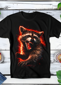 T-shirt noir à motif raton laveur en demi-teintes AS032