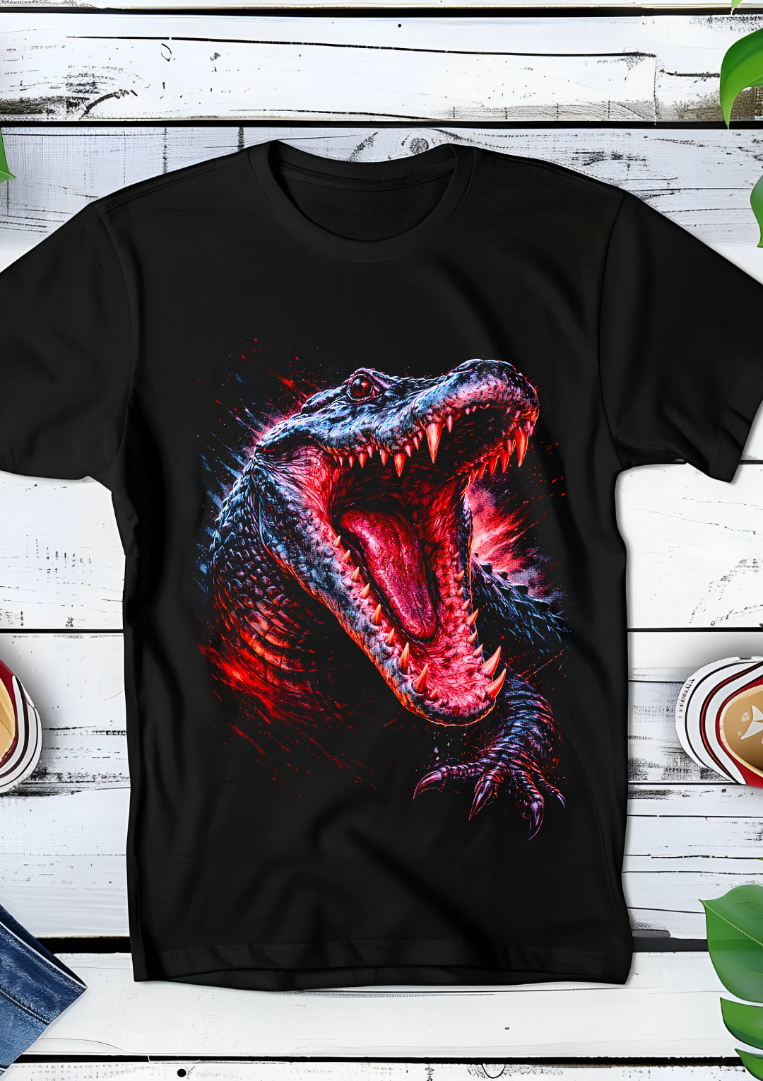 Zwarte t-shirt halftone Krokodil AS033