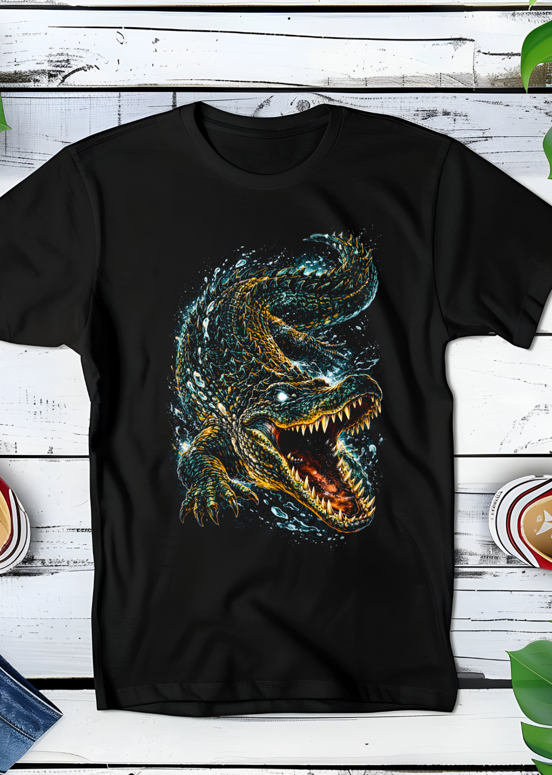 Zwarte t-shirt halftone Krokodil AS036