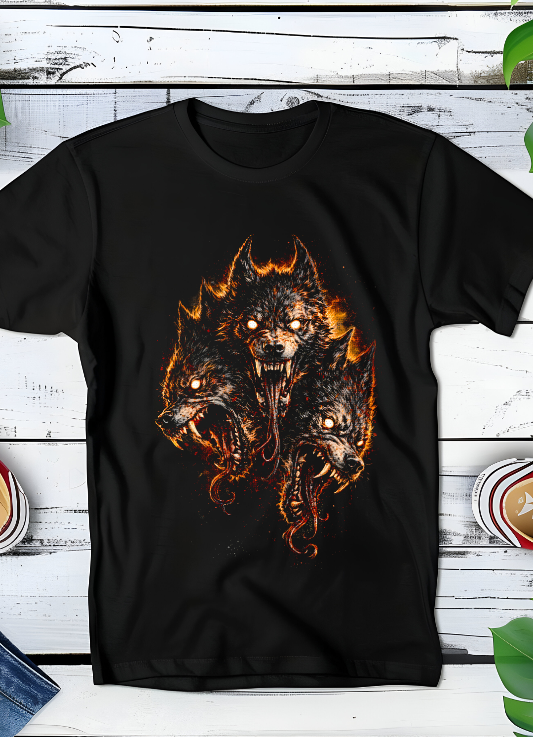 Zwarte t-shirt halftone Wolven AS037