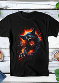 T-shirt noir à motif demi-teinte Chien noir agressif AS004