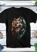T-shirt noir à motif demi-teinte Loups agressifs AS040