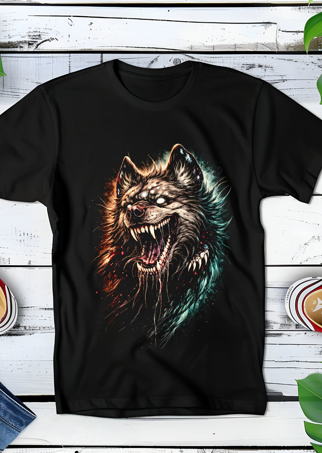 Zwarte t-shirt halftone Agressieve Wolven AS040